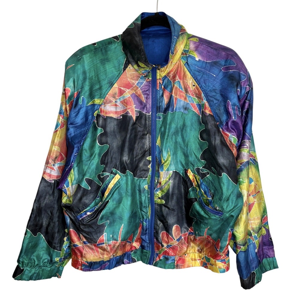 Vintage 90s Y2k Head Reversible Zip Windbreaker Jacket Womens S Artsy Maximalist
